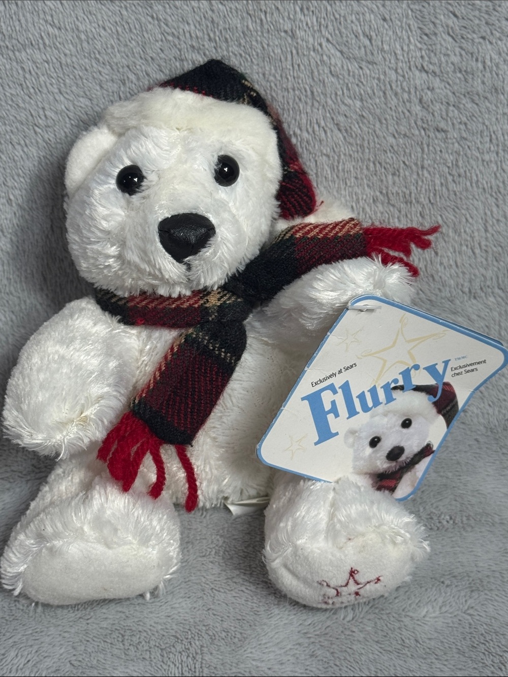 Sears Exclusive Plush Flurry Stuffed White Polar Bear W/Hat 6" Vintage 2002 Tag